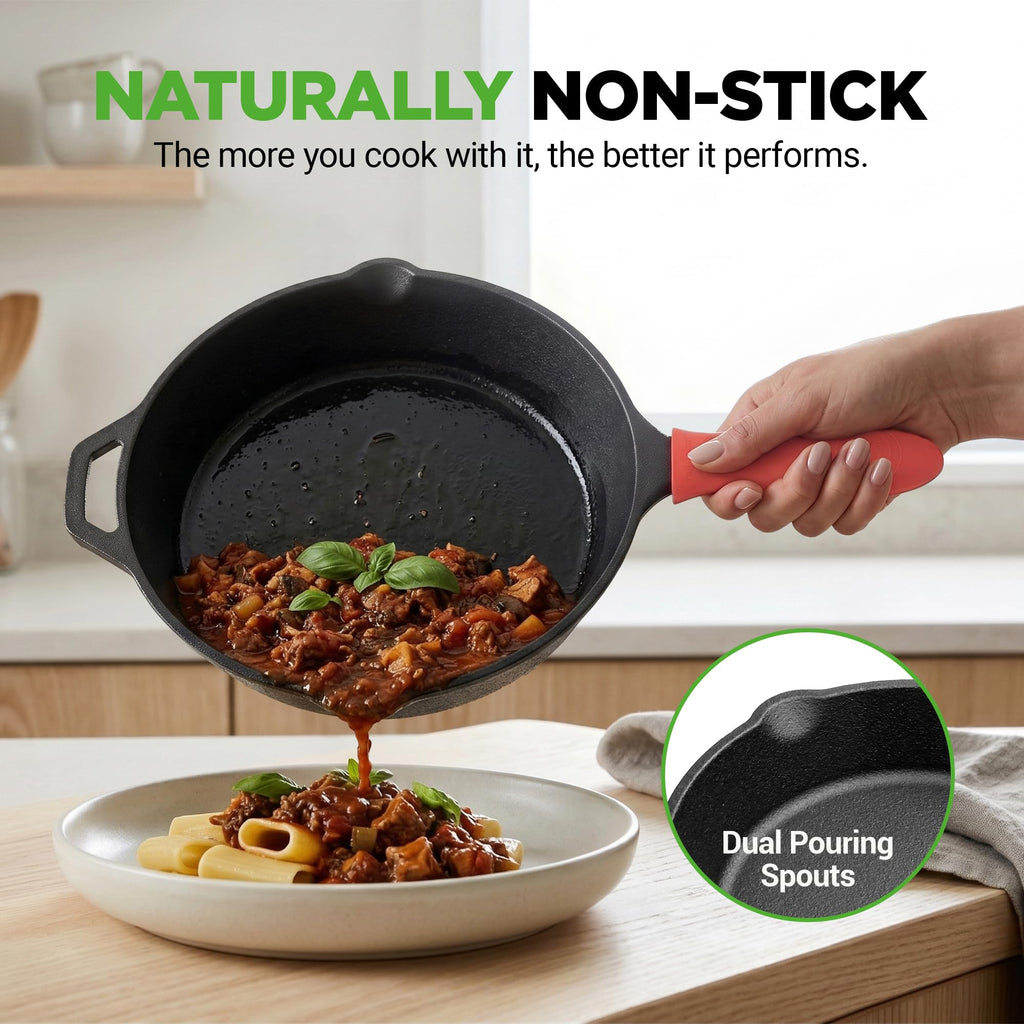 10" Pre-Seasoned Cast Iron Skillet with Glass Lid D213625