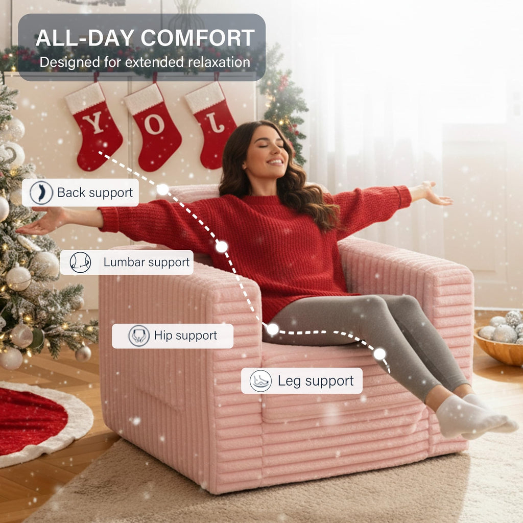 Pink Folding Sofa Bed with Ottoman T26943