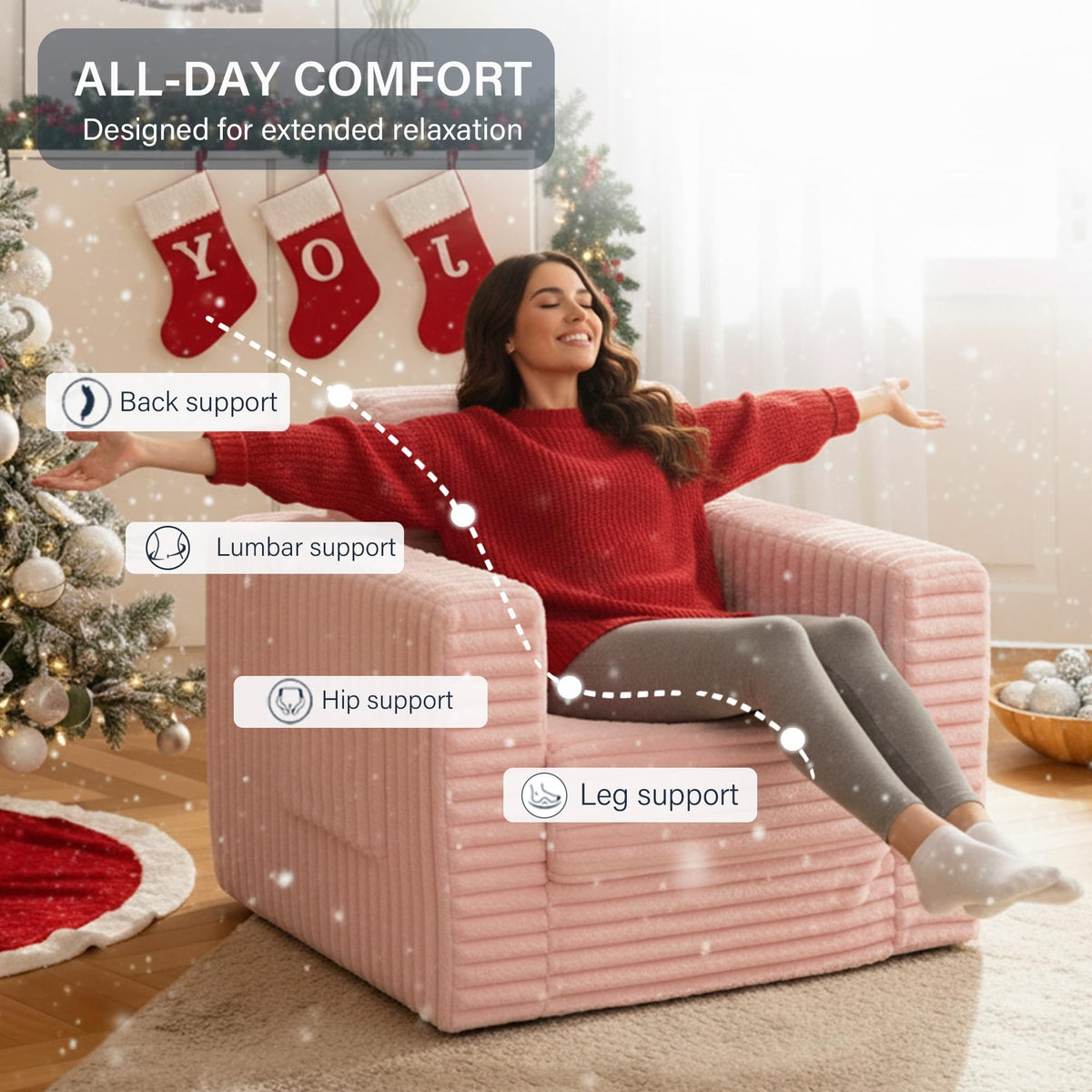 Pink Folding Sofa Bed with Ottoman T26943