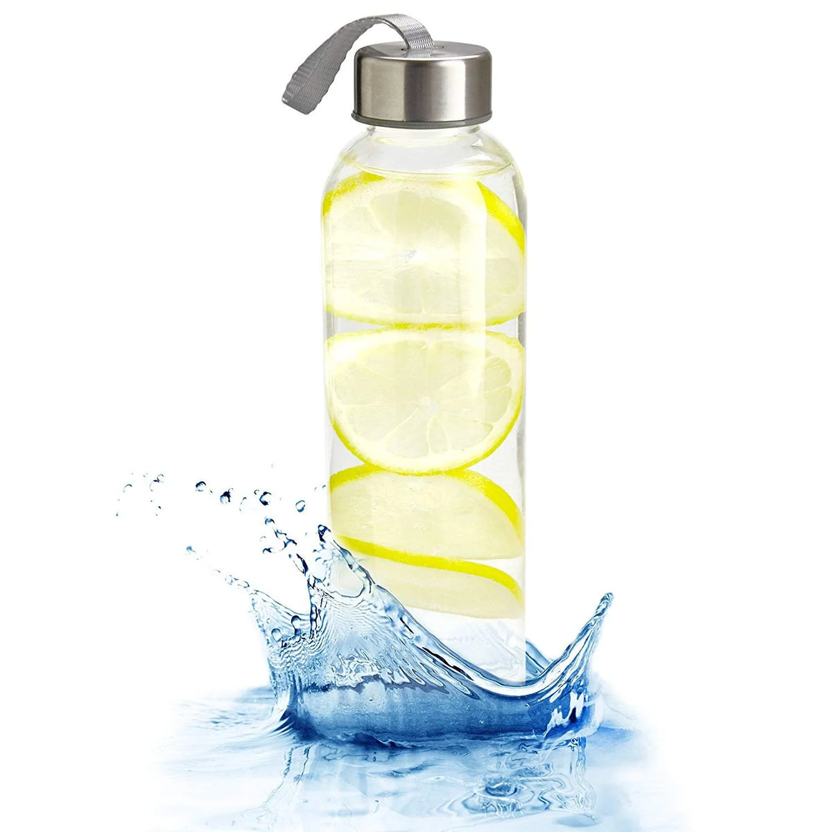 18 Oz Pack of 4 Glass Water Bottles with Lids and Sleeves I457