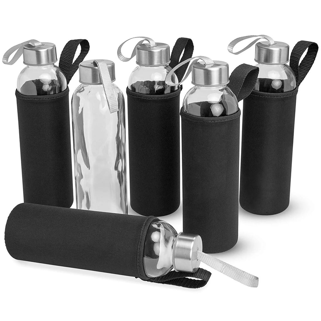 18 Oz Pack of 4 Glass Water Bottles with Lids and Sleeves I457