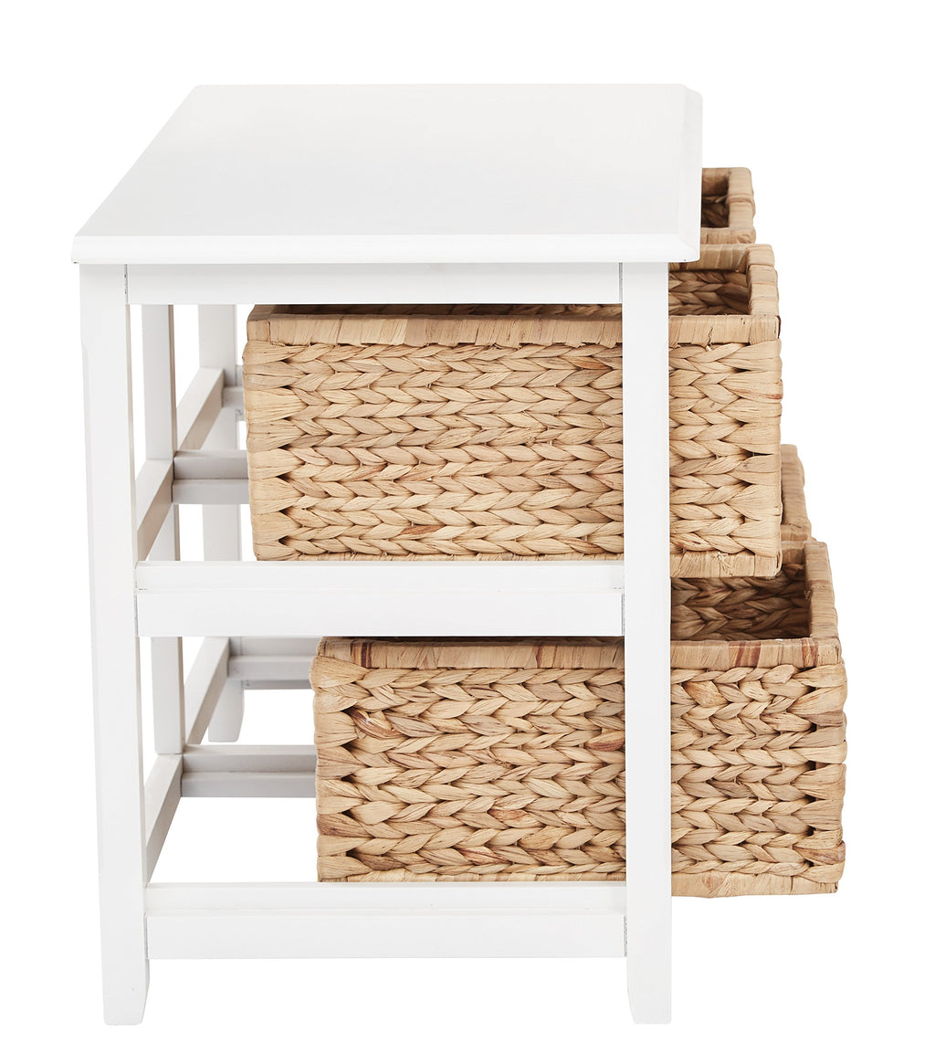 White 2-Tier 4-Drawer Storage Tower with Wood Frame and Baskets K7415