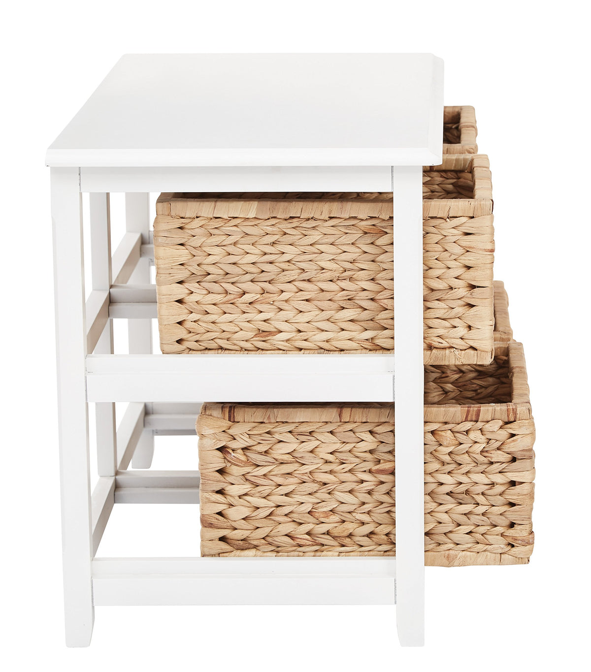 White 2-Tier 4-Drawer Storage Tower with Wood Frame and Baskets K7415