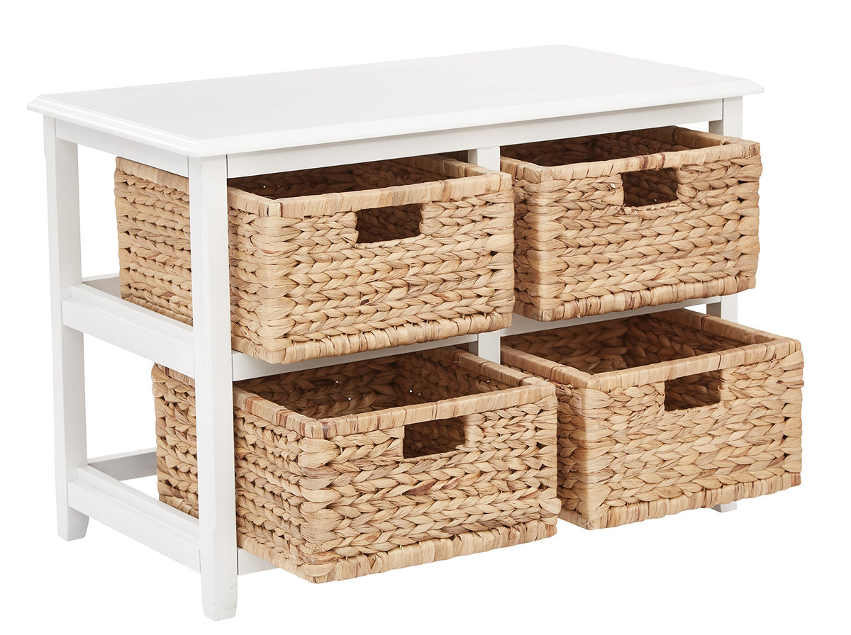 White 2-Tier 4-Drawer Storage Tower with Wood Frame and Baskets K7415