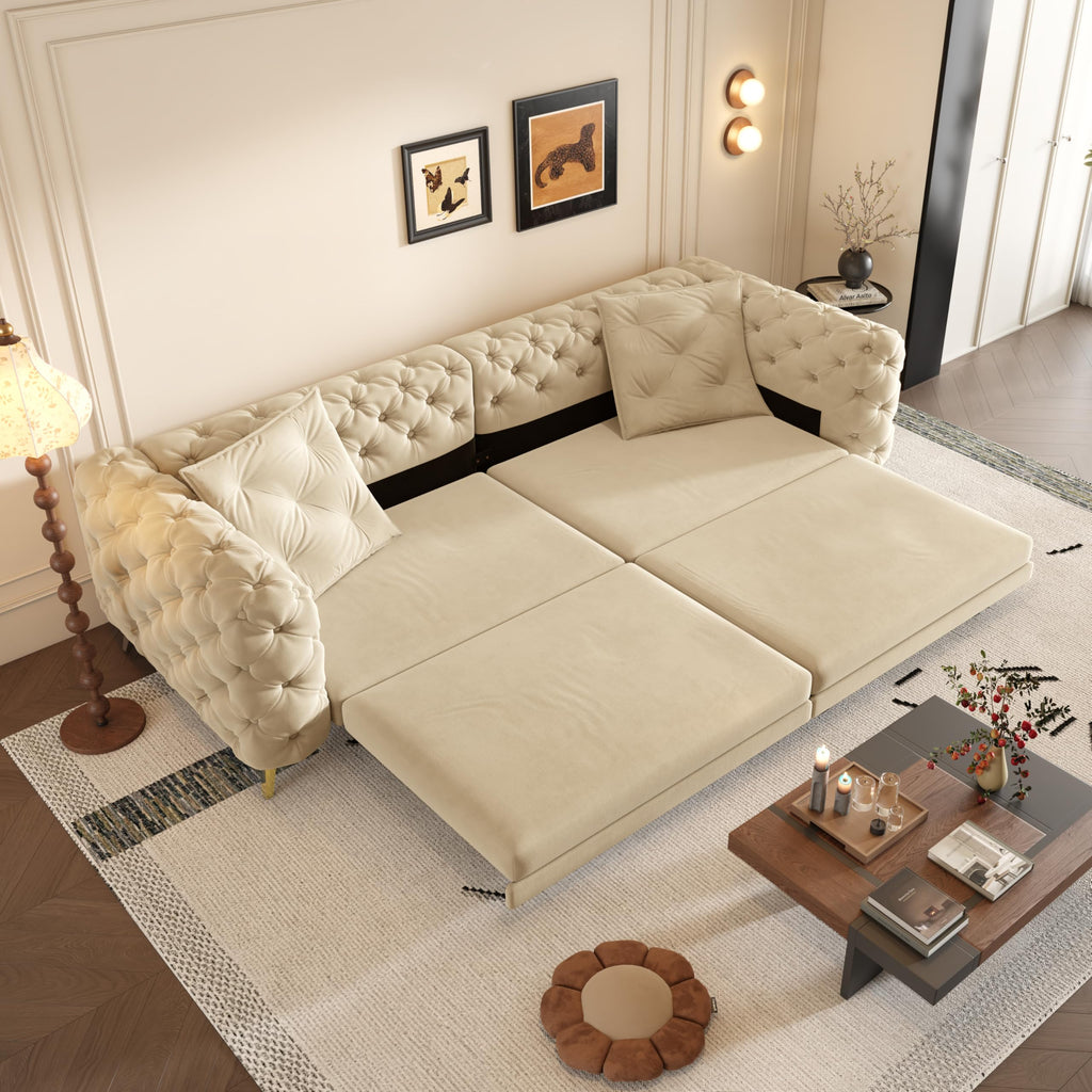 Velvet 3-in-1 Convertible Sleeper Sofa with Movable Ottoman Z65624