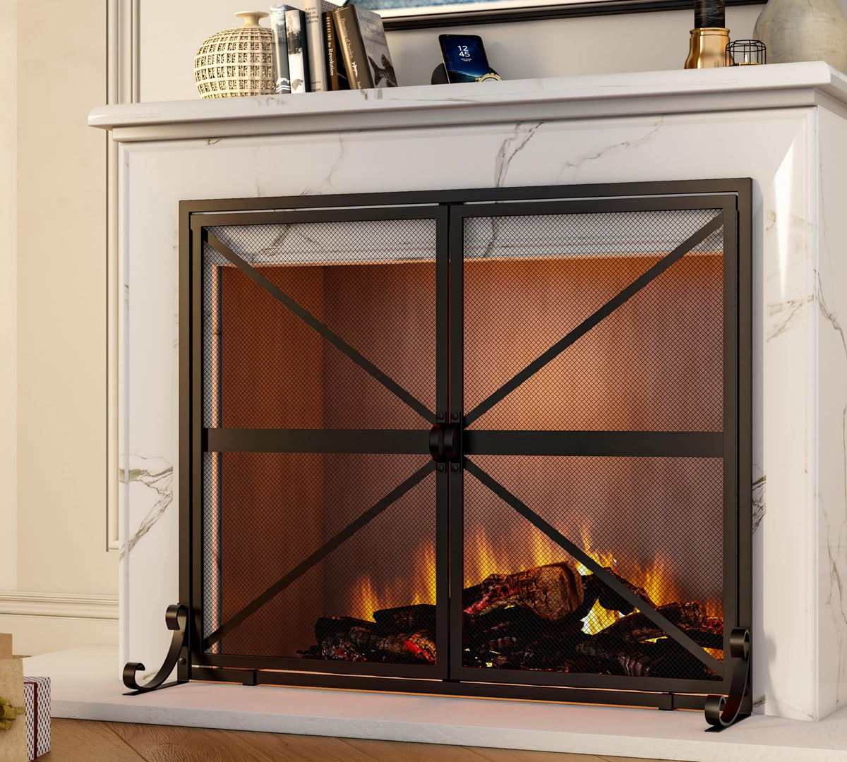 Wrought Iron Fireplace Screen with Doors U97688