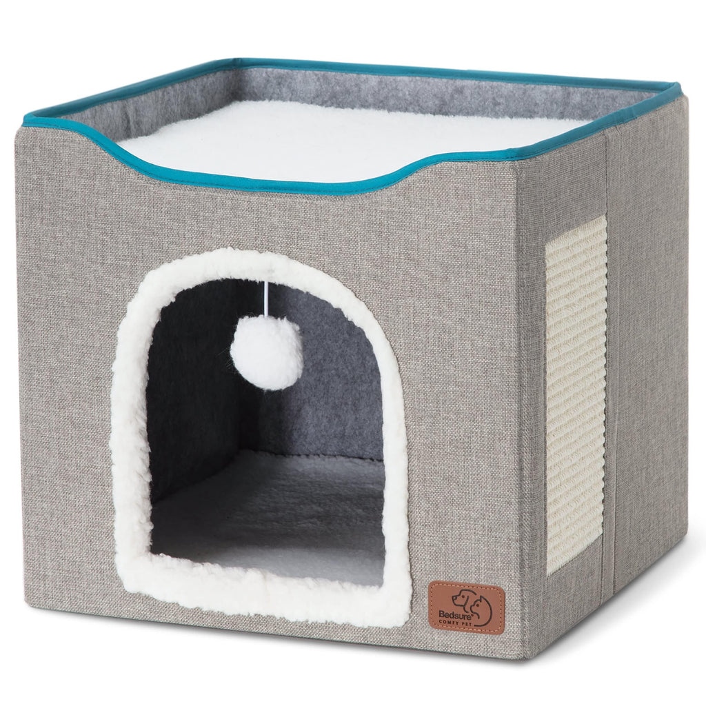 Grey Cat House Bed with Fluffy Ball and Scratch Pad W766
