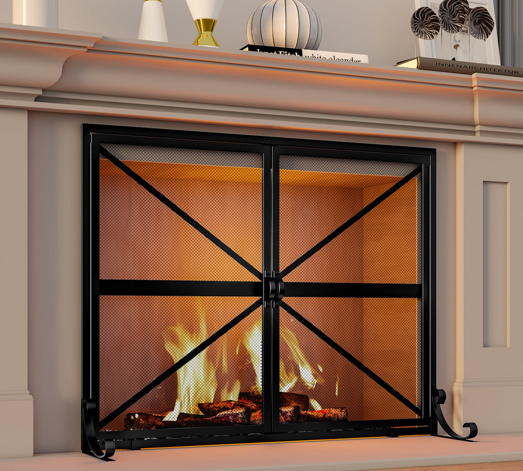 Wrought Iron Fireplace Screen with Doors U97688