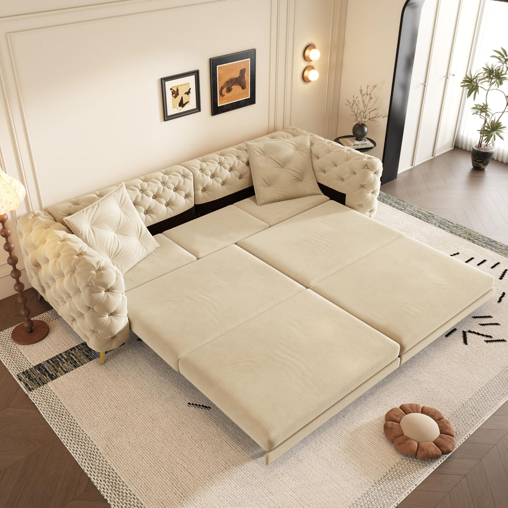 Velvet 3-in-1 Convertible Sleeper Sofa with Movable Ottoman Z65624