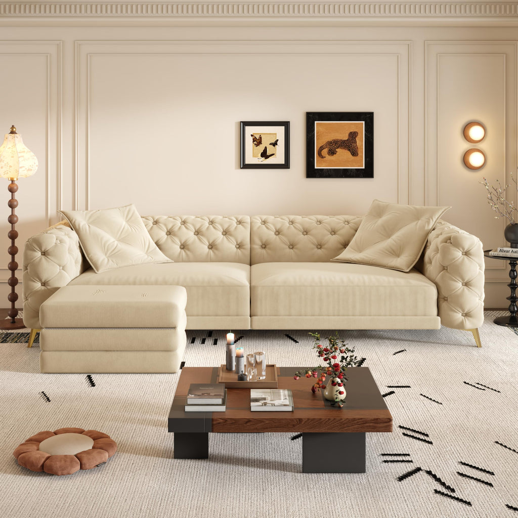 Velvet 3-in-1 Convertible Sleeper Sofa with Movable Ottoman Z65624