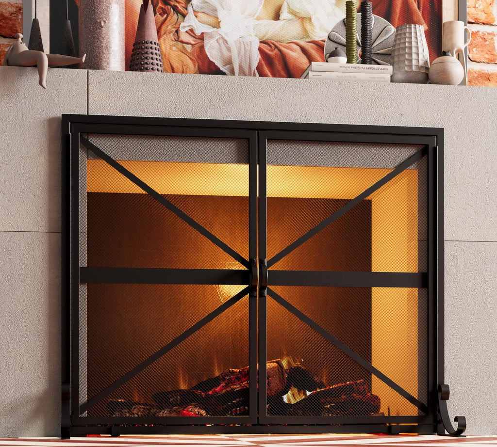Wrought Iron Fireplace Screen with Doors U97688
