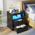Black Smart Nightstand with Bluetooth Speaker, LED Lights, Wireless Charging, 2 Drawers & Open Shelf S114251