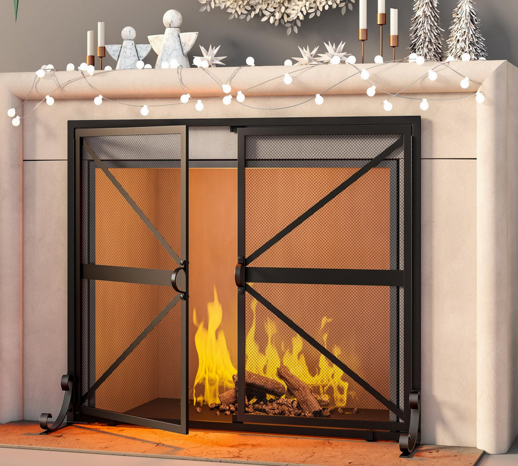 Wrought Iron Fireplace Screen with Doors U97688