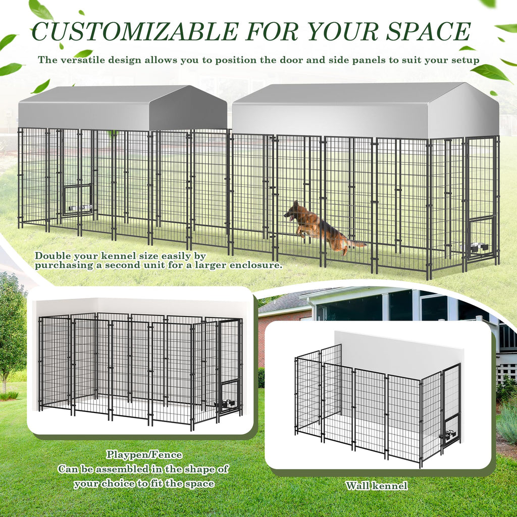 Outdoor Dog Kennel 8x4x5.7 FT Heavy Duty Steel Dog Playpen B1750
