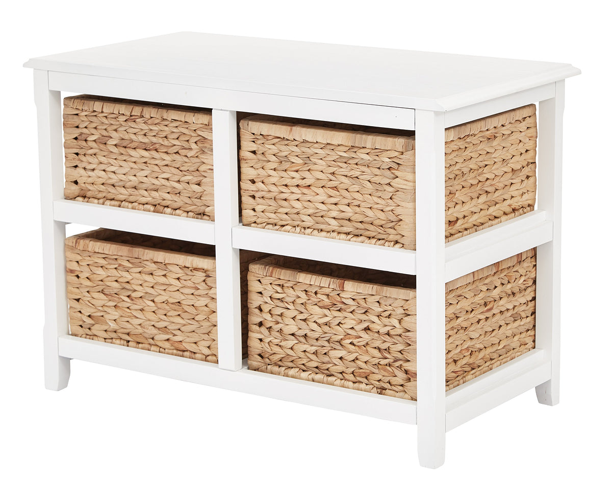 White 2-Tier 4-Drawer Storage Tower with Wood Frame and Baskets K7415