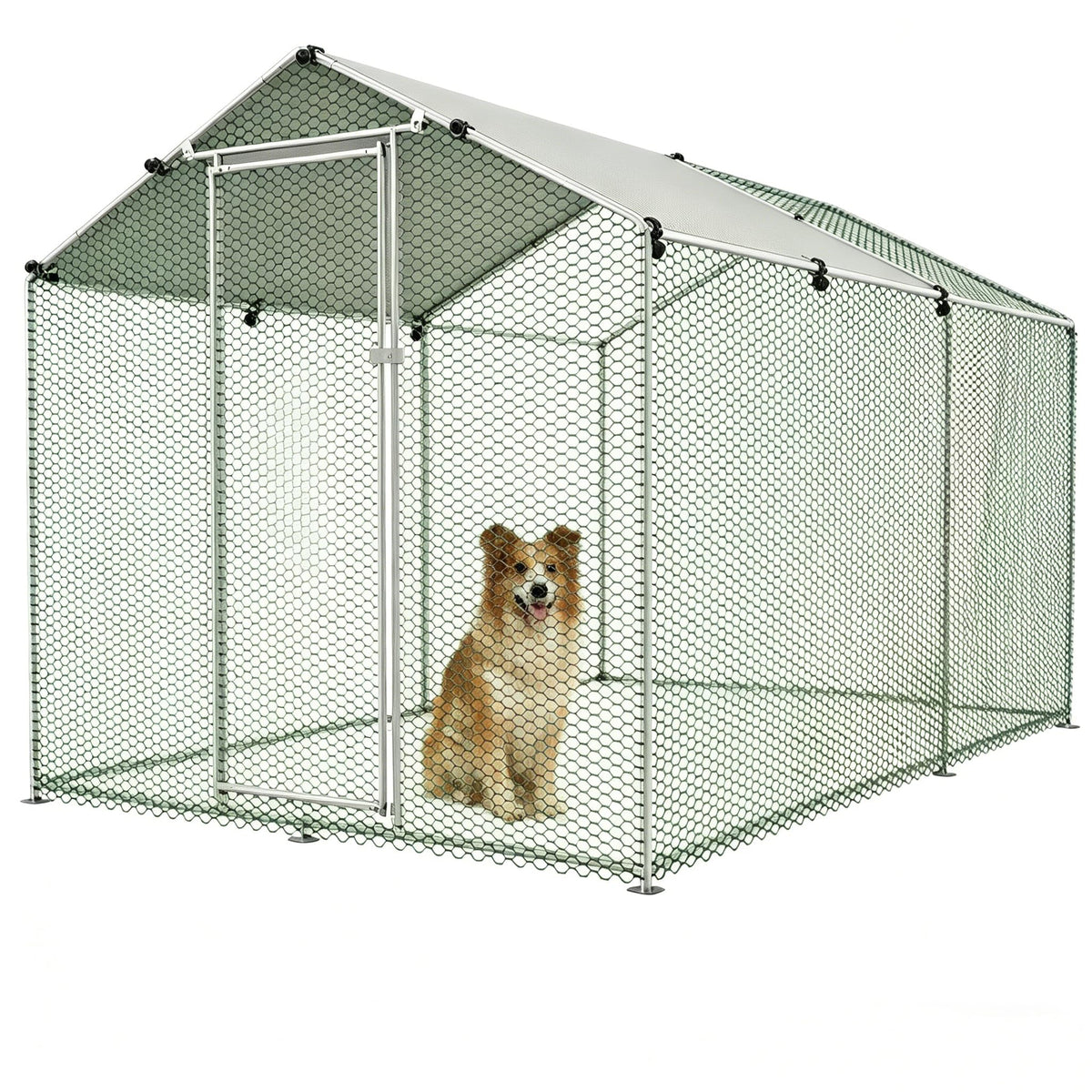 Large Outdoor Dog Kennel Heavy Duty Metal Dog Run with Weatherproof Cover E365918