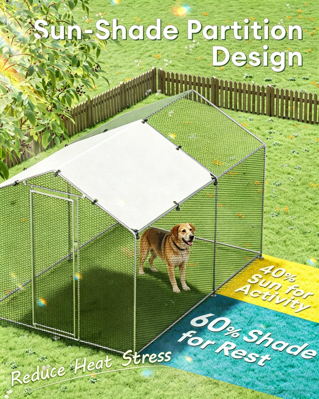Large Outdoor Dog Kennel Heavy Duty Metal Dog Run with Weatherproof Cover E365918
