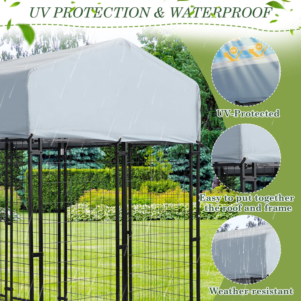 Outdoor Dog Kennel 8x4x5.7 FT Heavy Duty Steel Dog Playpen B1750