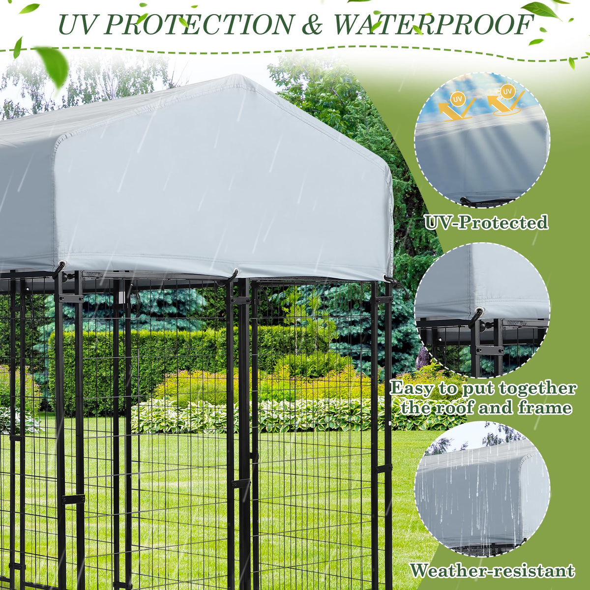 Outdoor Dog Kennel 8x4x5.7 FT Heavy Duty Steel Dog Playpen B1750