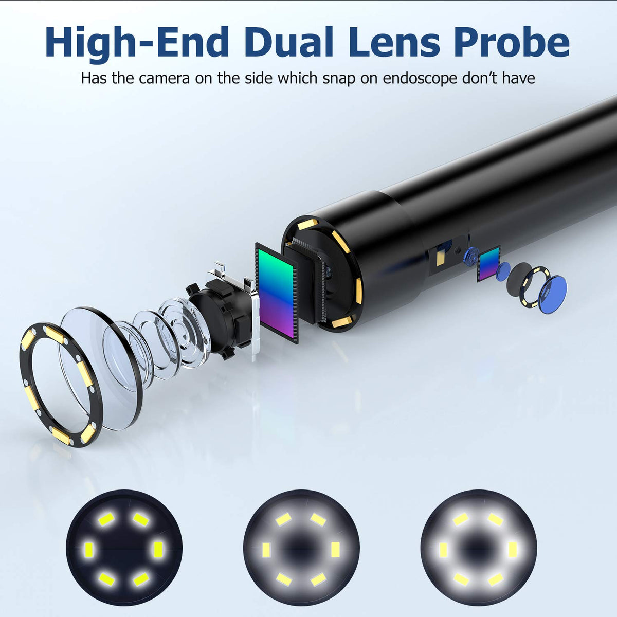 50FT Dual Lens Borescope Camera with 7 Light, IP68 Waterproof V927