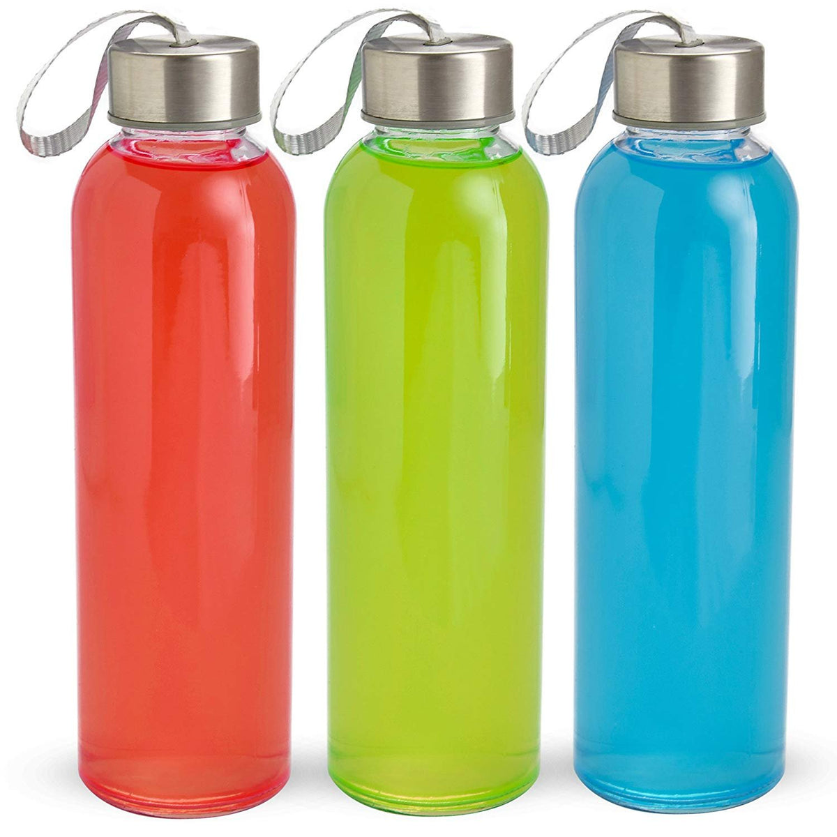 18 Oz Pack of 4 Glass Water Bottles with Lids and Sleeves I457