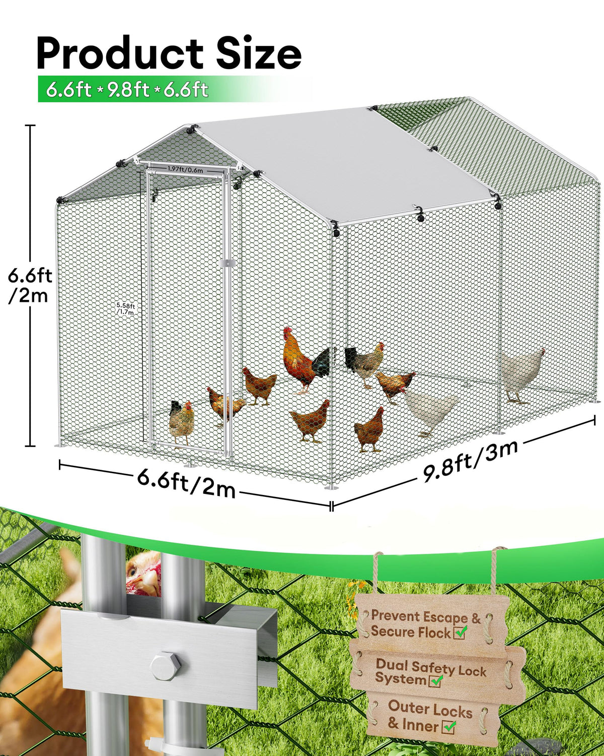 Large Outdoor Dog Kennel Heavy Duty Metal Dog Run with Weatherproof Cover E365918