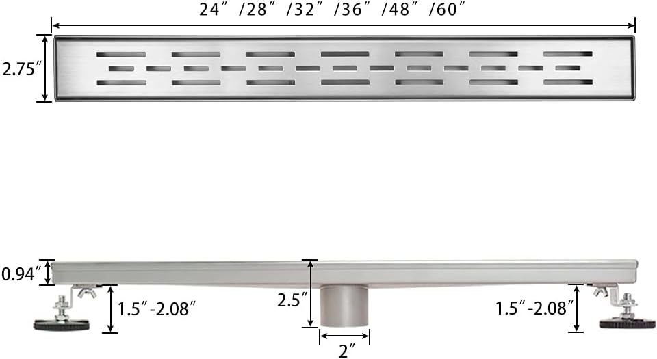 24 inch Brushed Stainless Steel Linear Shower Drain, Pack of 2 F3610