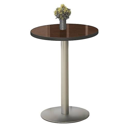 Round Barista Cafe Height Table Black Laminate Top Silver Base W61399