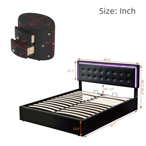 Queen Size Upholstered Bed with LED Headboard and 2 Nightstand V117