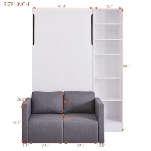 White Queen Size Wood Murphy Bed with Sofa U546128