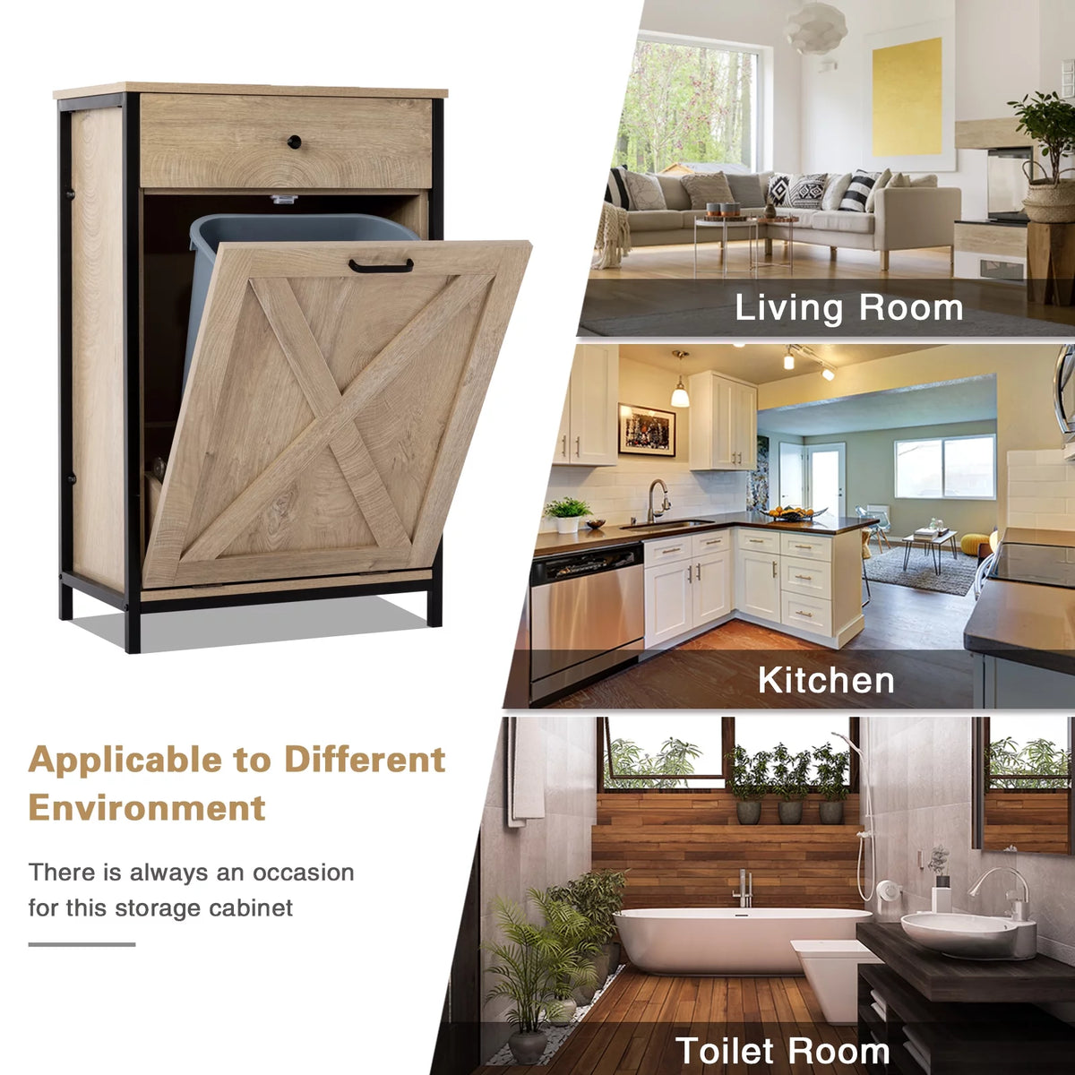 10 Gallon Tilt Out Trash Cabinet Wood Kitchen Island Storage I6155