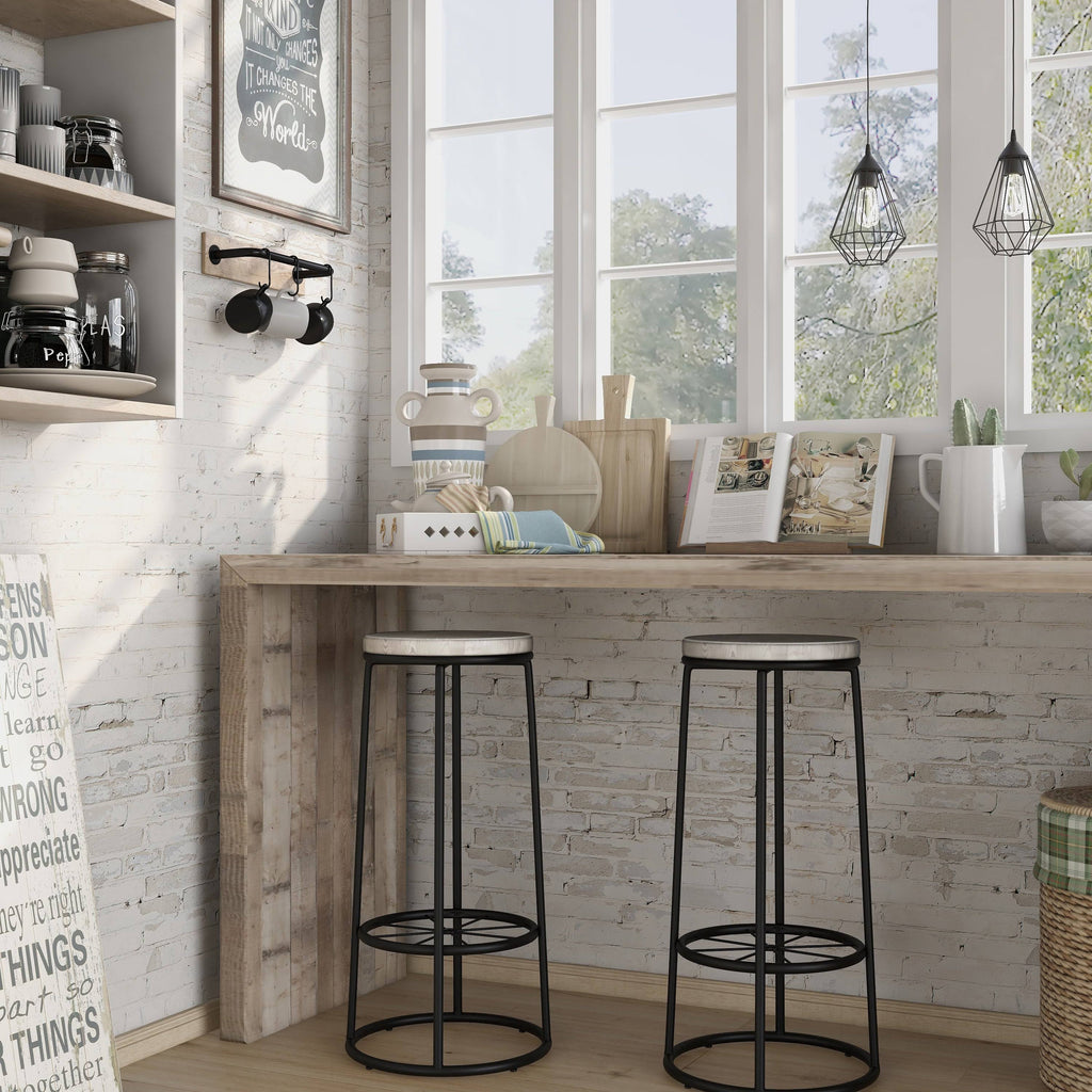 Rustic Metal Barstools Set of 2 Coastal White A3496