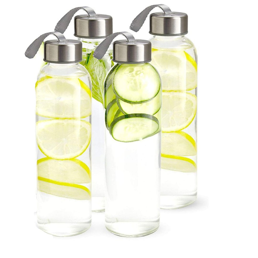 18 Oz Pack of 4 Glass Water Bottles with Lids and Sleeves I457