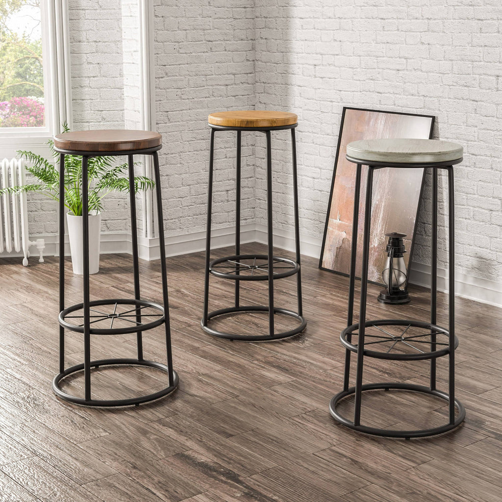 Rustic Metal Barstools Set of 2 Coastal White A3496