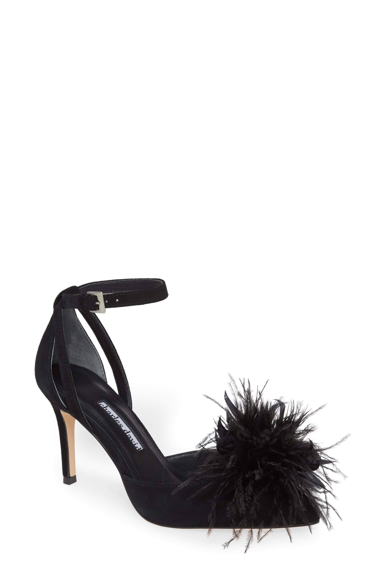 Black Leather Ankle Strap Pump C1947