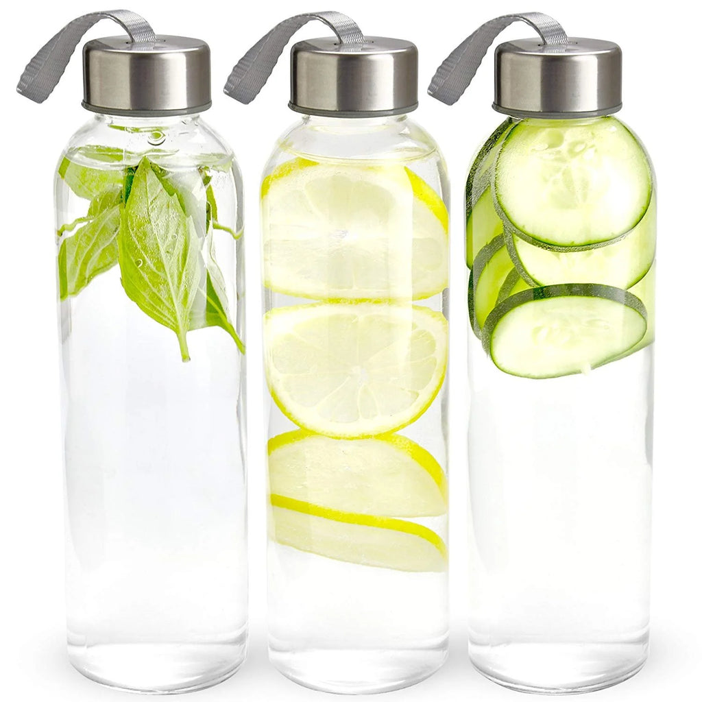 18 Oz Pack of 4 Glass Water Bottles with Lids and Sleeves I457