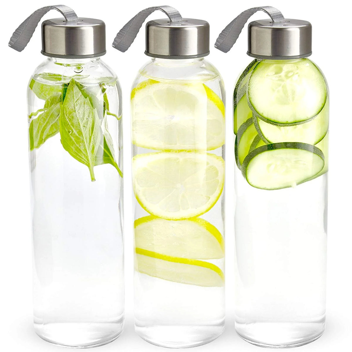 18 Oz Pack of 4 Glass Water Bottles with Lids and Sleeves I457