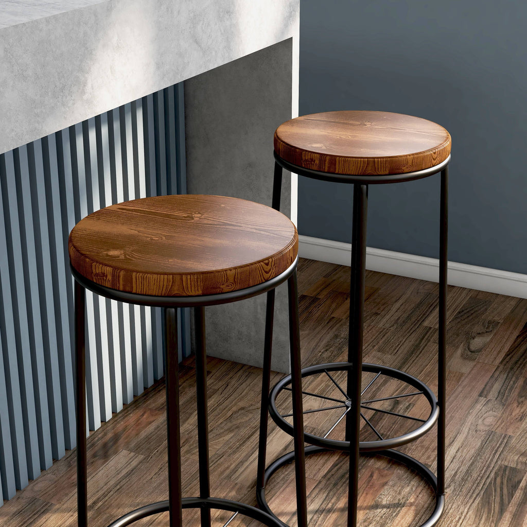 Rustic Metal Barstools Set of 2 Coastal White A3496